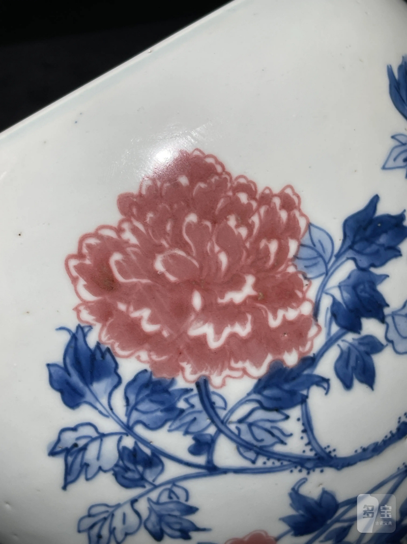 清康熙 青花釉里红凤凰牡丹纹卷缸 - 图7